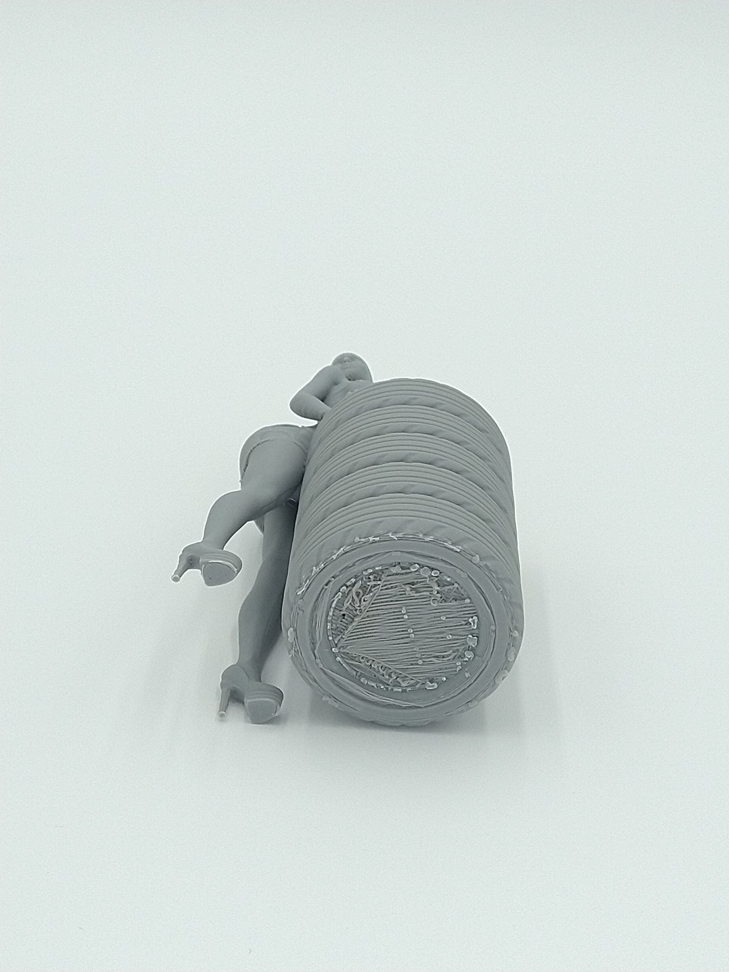 Sexy Bikini Girl Posing on Tires Pen Holder 5.5" Gray 3d printed