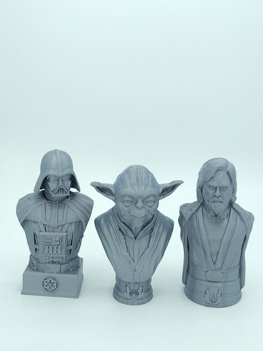 Star Wars Busts lot of 3 YODA, LUKE & Darth Vader Bust Gray 3D PRINTED